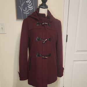 Liz Claiborne Burgundy Trench Coat with Toggles Size Medium